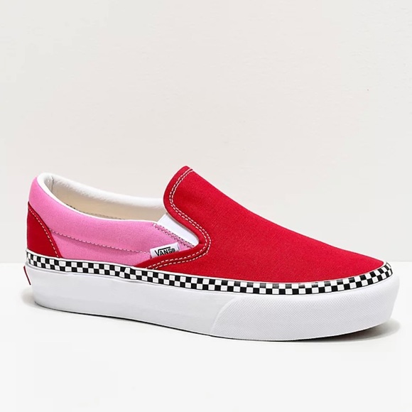 red platform slip on vans